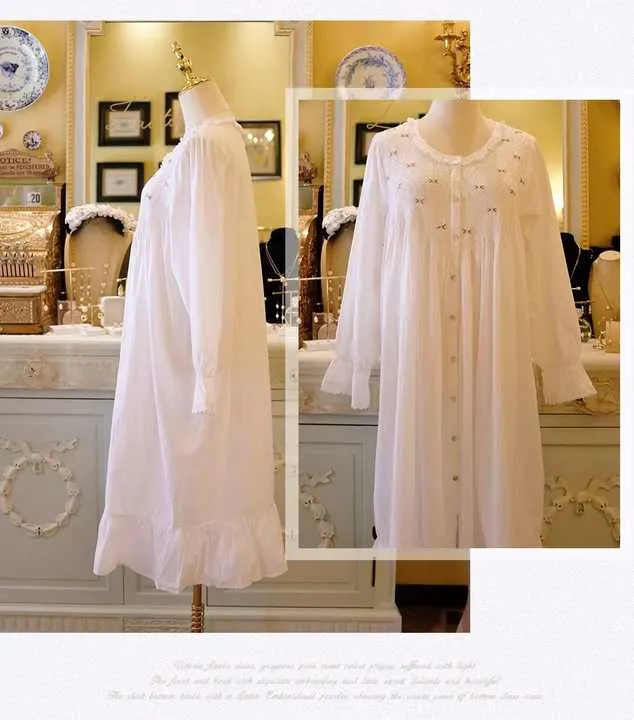 قميص نوم من القطن الأبيض للسيدات Women's white cotton nightgown