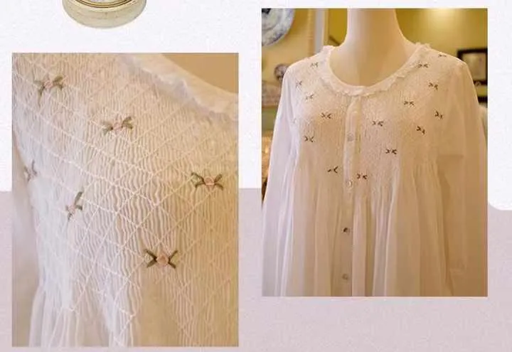 قميص نوم من القطن الأبيض للسيدات Women's white cotton nightgown