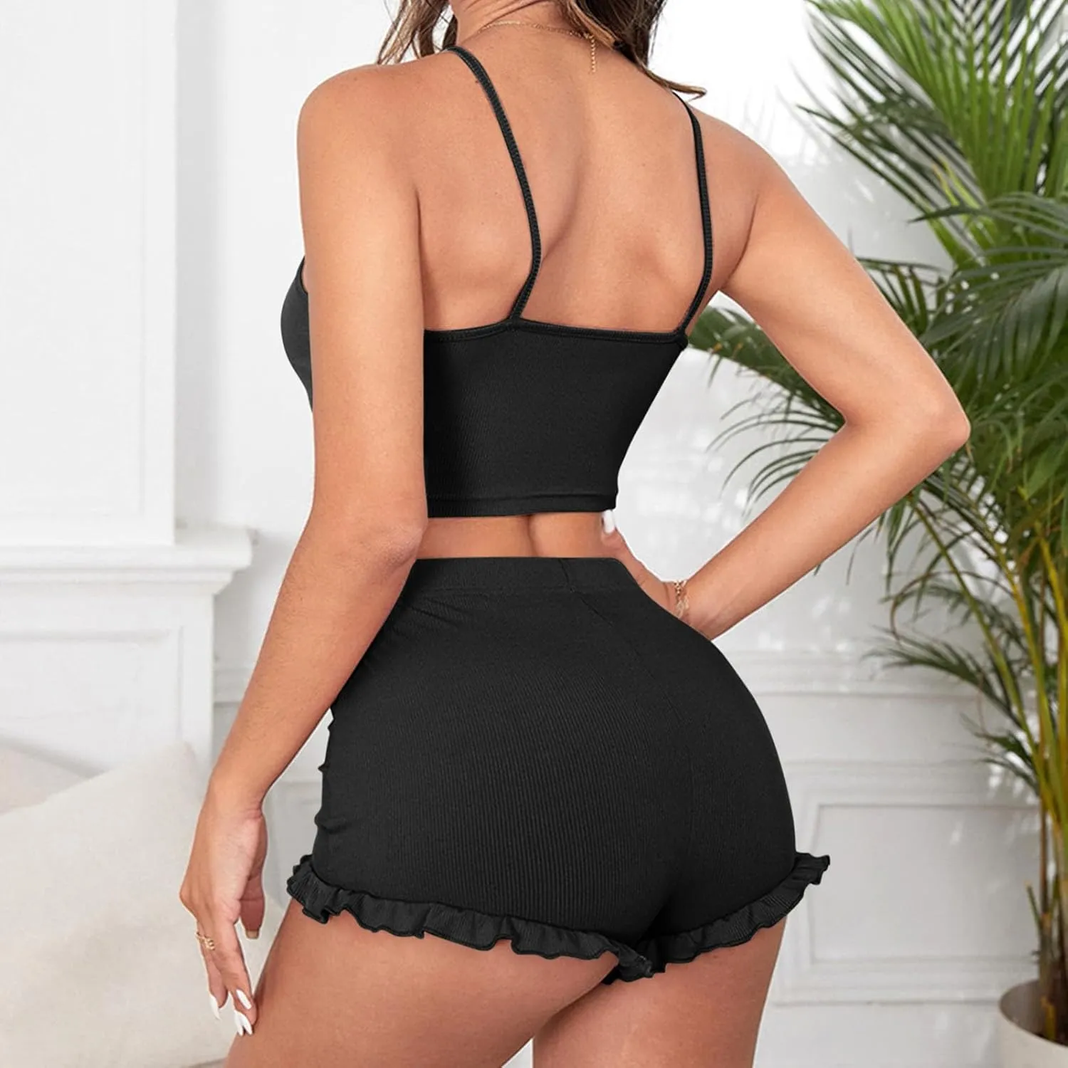2 Piece Pajama for Women Sets Sexy Cute Lingerie Camisole Pajama Set Soft Bow Front Booty Shorts Nightwear Sleepwear
