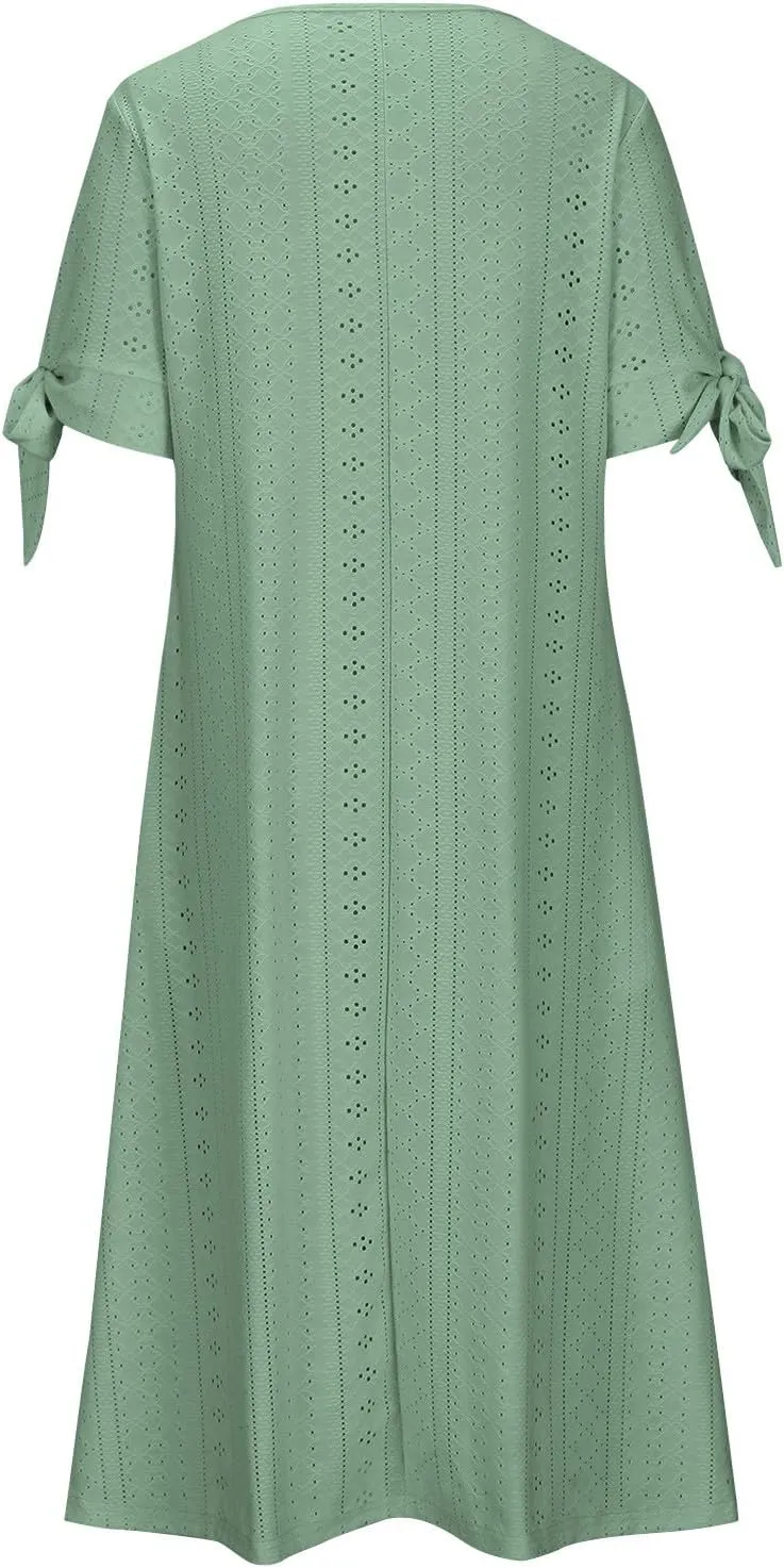 2025 Maxi Dresses for Women Fashion Short Sleeve Eyelet Tshirt Dress Casual Summer Beach Vacation Sundress