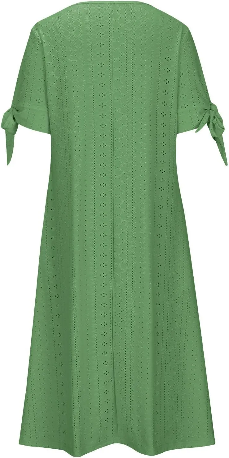 2025 Maxi Dresses for Women Fashion Short Sleeve Eyelet Tshirt Dress Casual Summer Beach Vacation Sundress