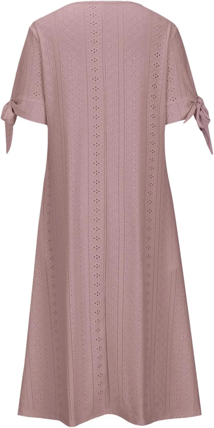 2025 Maxi Dresses for Women Fashion Short Sleeve Eyelet Tshirt Dress Casual Summer Beach Vacation Sundress