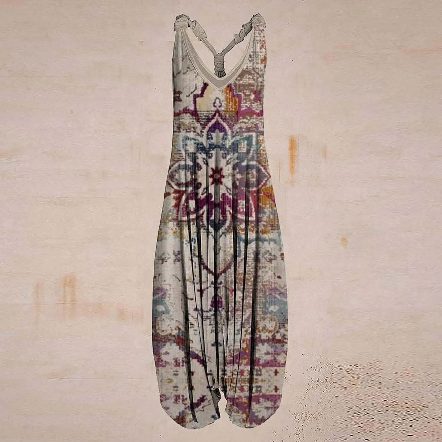 2025 Women Boho Overalls Plus Size Summer Fashion Jumpsuit Loose Fit Rompers Floral Printed Baggy Bohemia Harem Pants