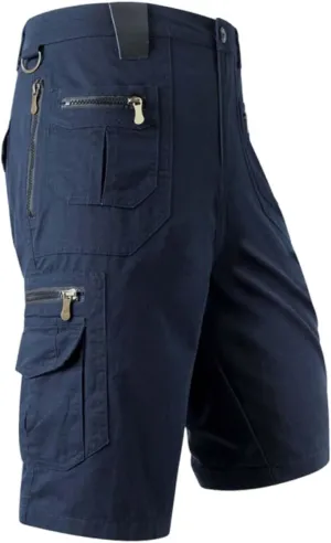 3/4 Outdoor Hiking Long Shorts for Men Zipper Pocket Casual Cargo Capris Pants Below Knee Casual Tactical Work Shorts