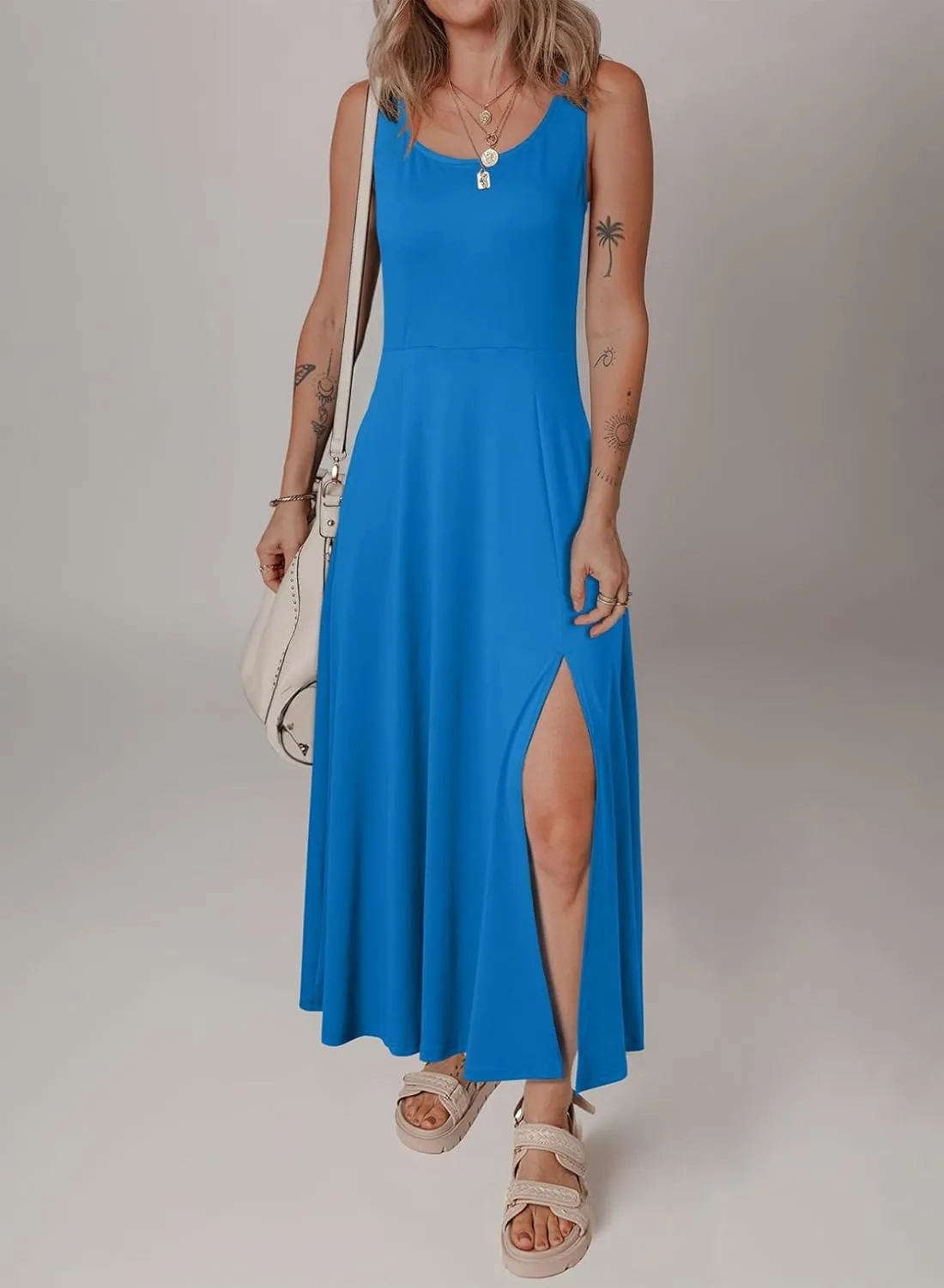 Acelitt Women 2025 Summer Sundress Casual Loose Sleeveless Beach Long Tank Dress Vacation Outfits with Pockets