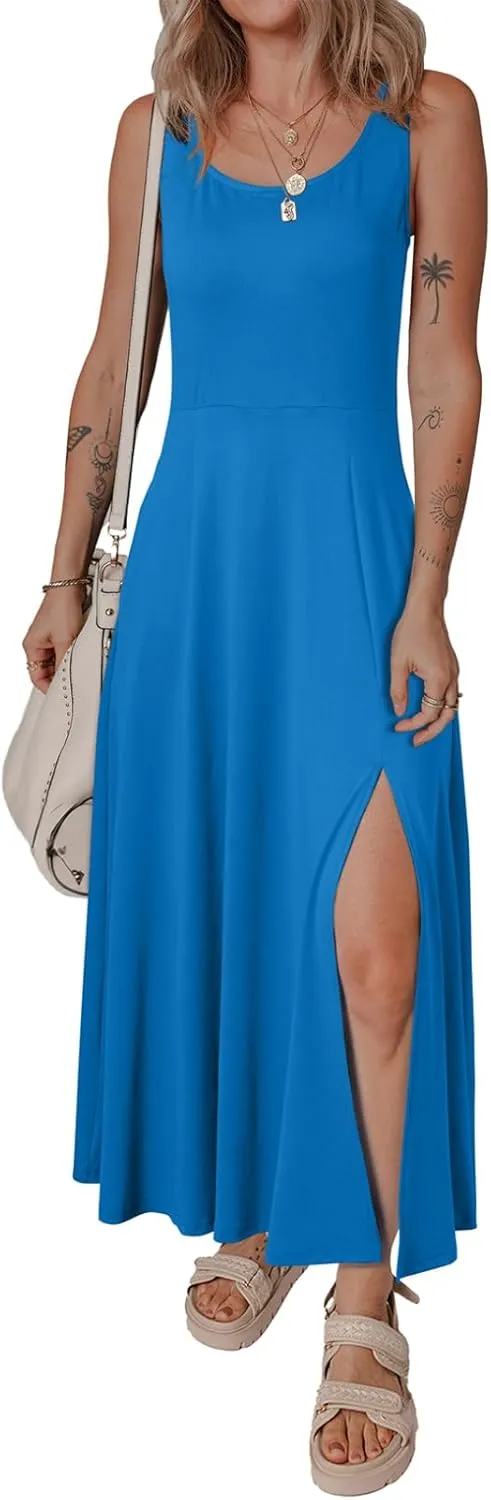 Acelitt Women 2025 Summer Sundress Casual Loose Sleeveless Beach Long Tank Dress Vacation Outfits with Pockets