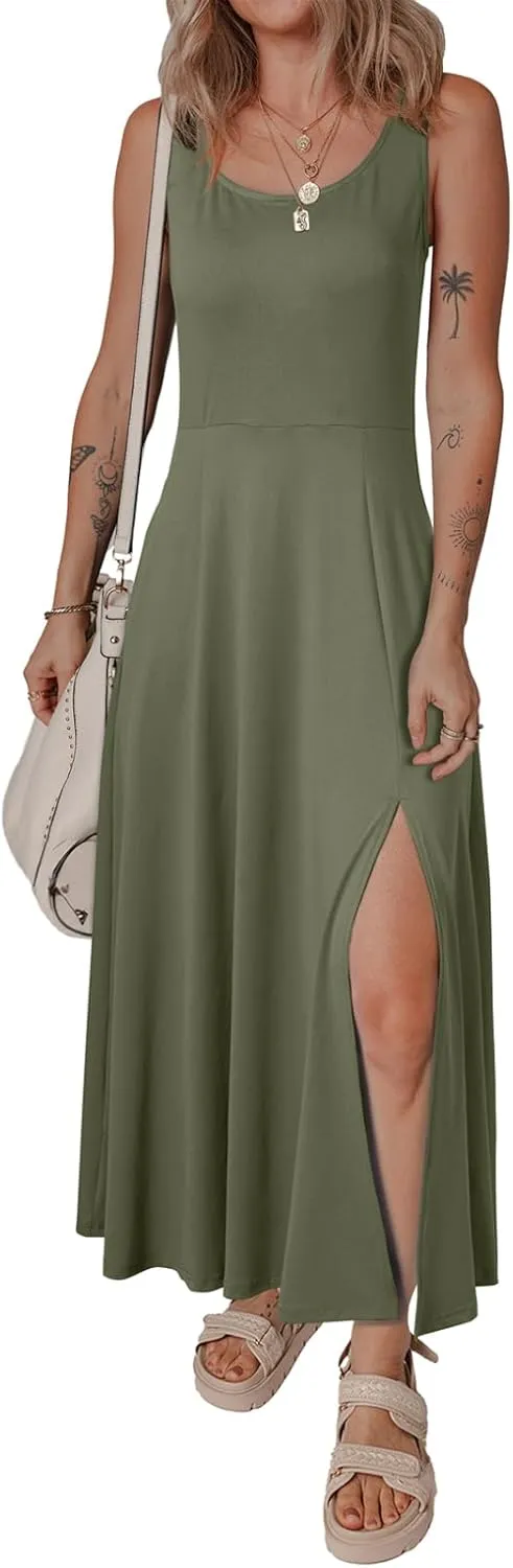 Acelitt Women 2025 Summer Sundress Casual Loose Sleeveless Beach Long Tank Dress Vacation Outfits with Pockets