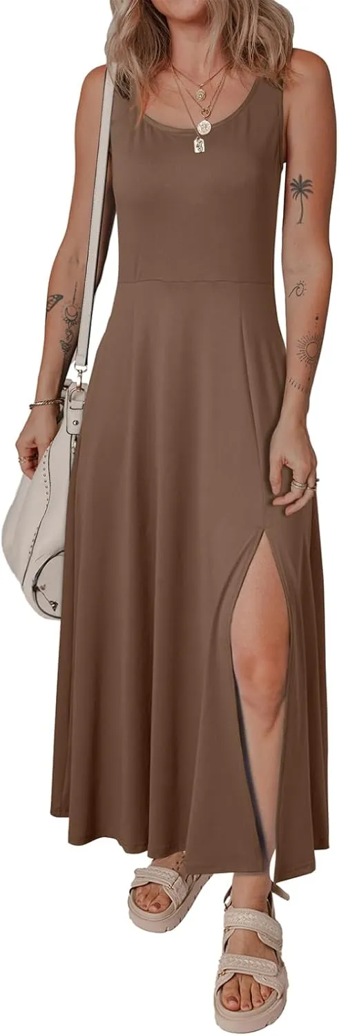 Acelitt Women 2025 Summer Sundress Casual Loose Sleeveless Beach Long Tank Dress Vacation Outfits with Pockets