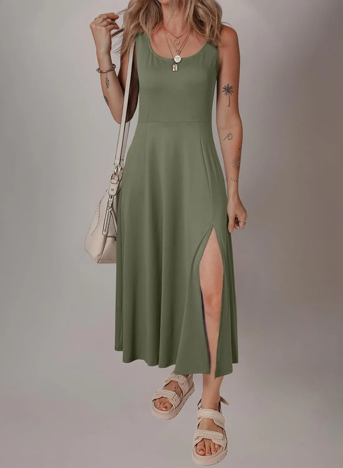 Acelitt Women 2025 Summer Sundress Casual Loose Sleeveless Beach Long Tank Dress Vacation Outfits with Pockets