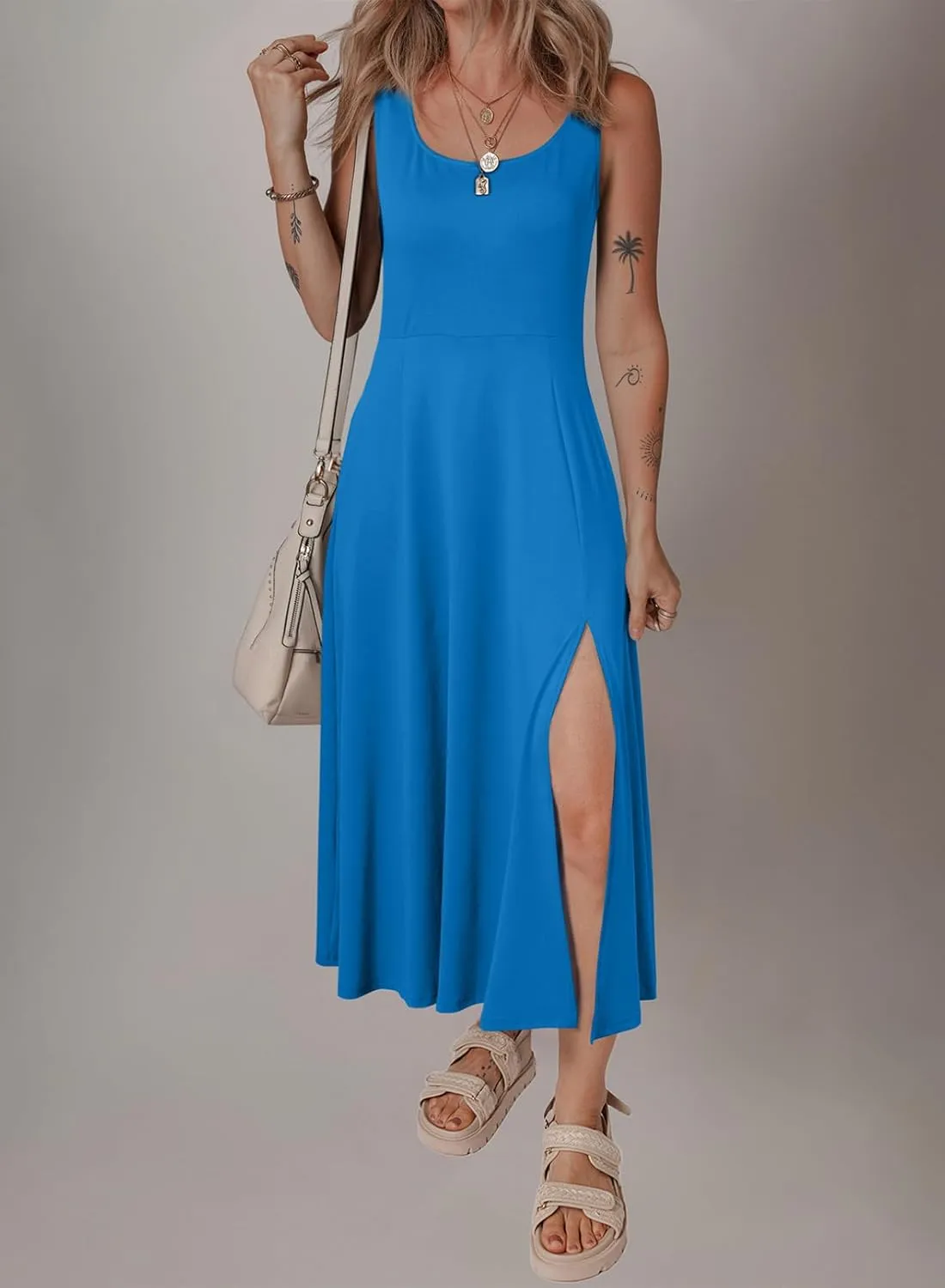 Acelitt Women 2025 Summer Sundress Casual Loose Sleeveless Beach Long Tank Dress Vacation Outfits with Pockets
