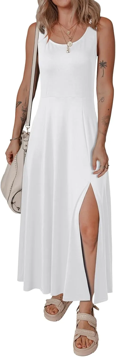 Acelitt Women 2025 Summer Sundress Casual Loose Sleeveless Beach Long Tank Dress Vacation Outfits with Pockets