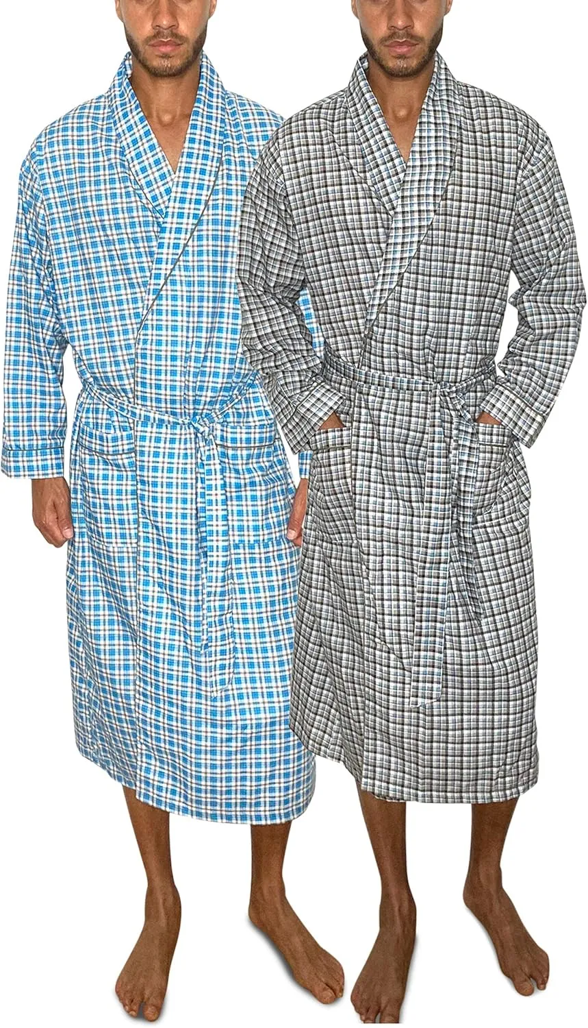 AMERICAN HEAVEN Mens 2-Pack Lightweight Sleep/Lounge Long Bath Robe -Premium Cotton Blend