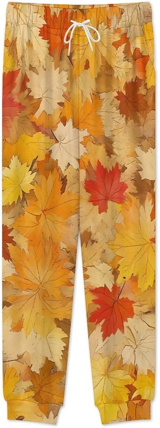 Autumn Leaves Soft Mens Pajamas Set Round Neck Pullover Long Sleeve And Pants Loungewear 2 Piece Pjs Set