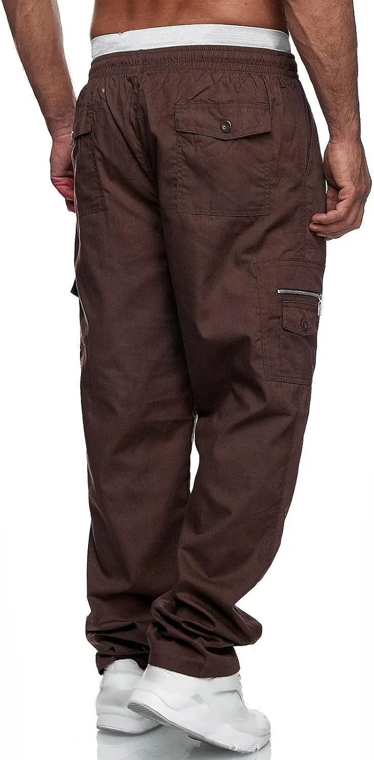 Baggy Cargo Pants MenMultiple Pockets Y2K PantsElastic Waist Cargo Pants Slim Fit Casual Trousers