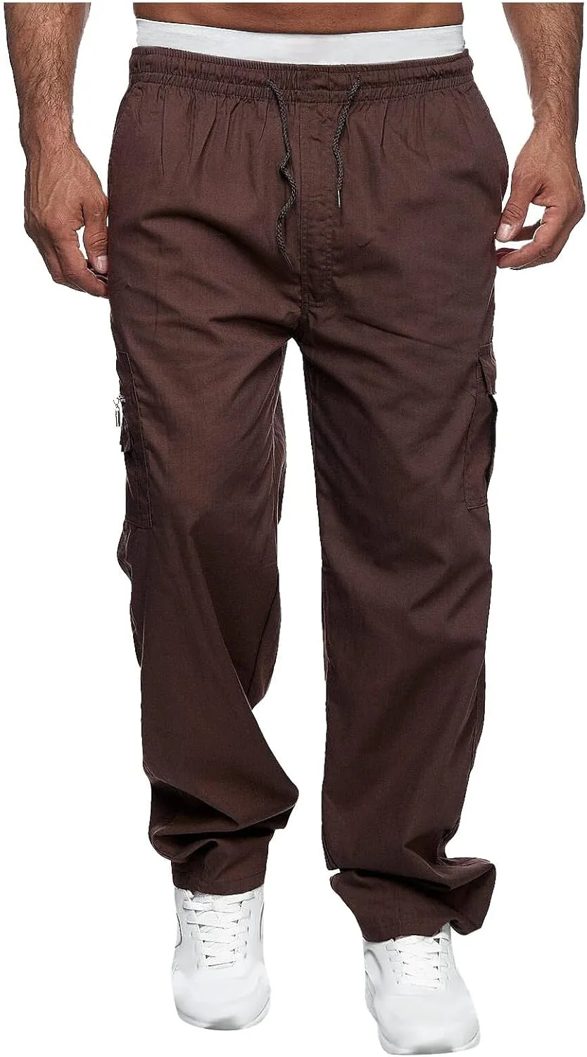 Baggy Cargo Pants MenMultiple Pockets Y2K PantsElastic Waist Cargo Pants Slim Fit Casual Trousers