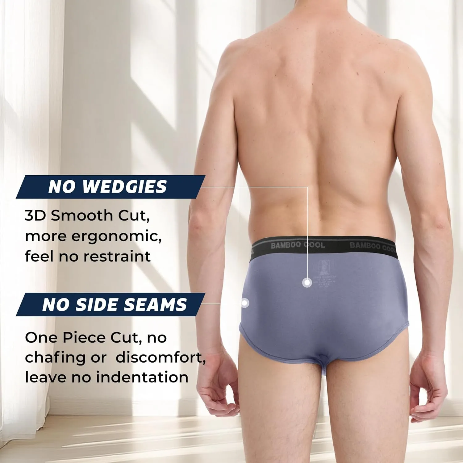 BAMBOO COOL Mens Breathable Soft Underwear Open-fly Classic Briefs, Tag-free