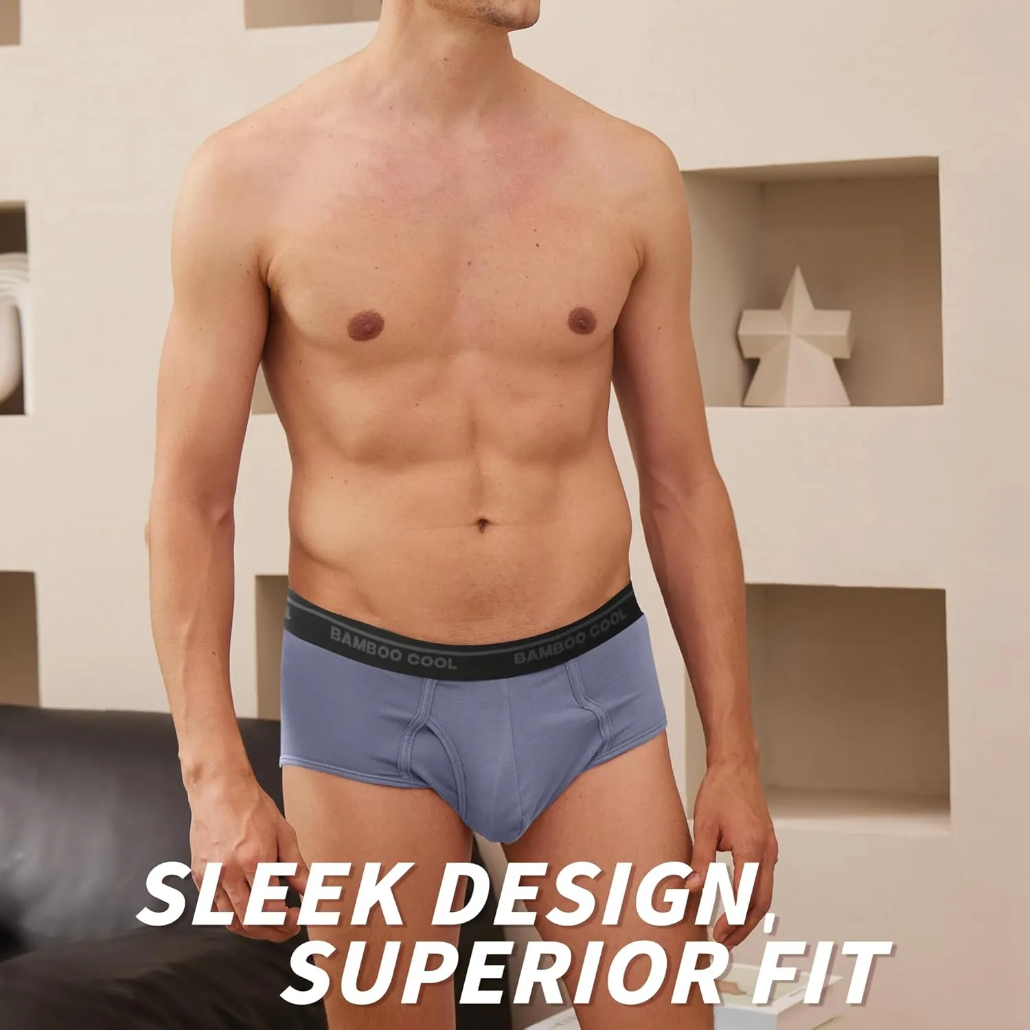 BAMBOO COOL Mens Breathable Soft Underwear Open-fly Classic Briefs, Tag-free