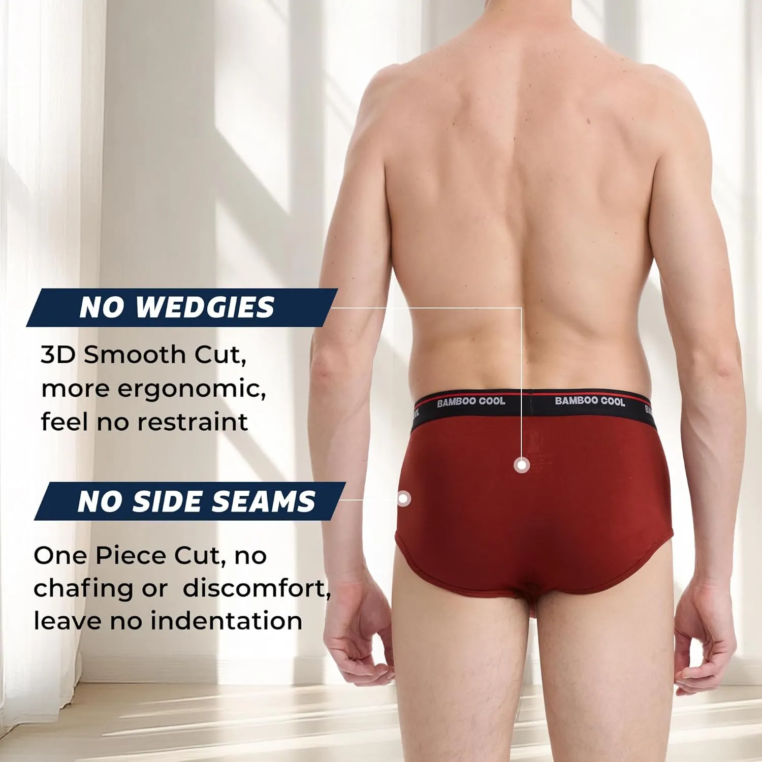 BAMBOO COOL Mens Breathable Soft Underwear Open-fly Classic Briefs, Tag-free