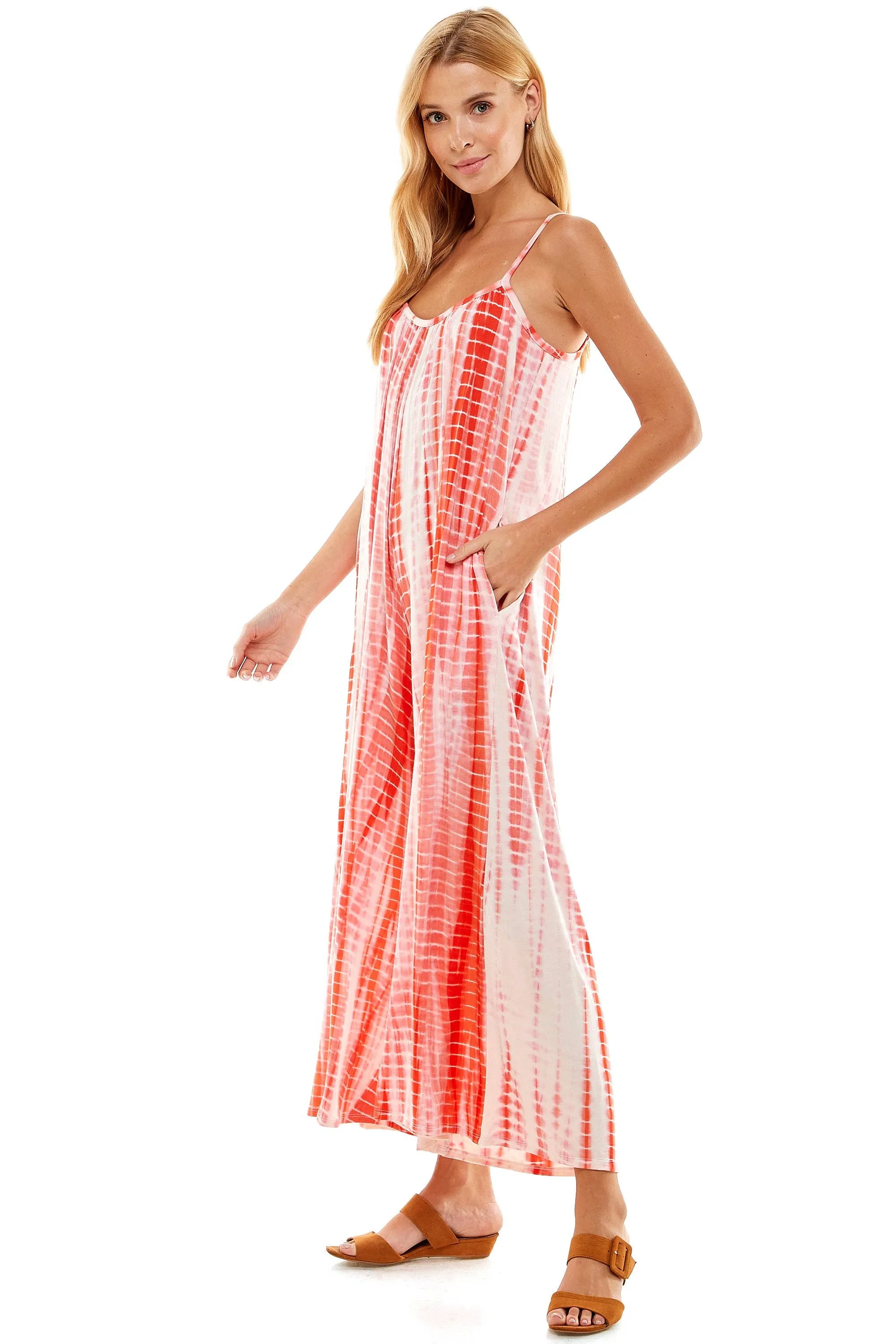Bamboo Hand Tie Dye Loose Fit Spaghetti Strap Jumpsuit