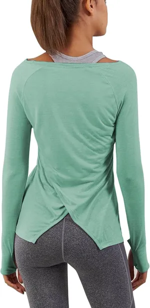 Bestisun Long Sleeve Yoga Workout Tops Lightweight Thumbhole Shirts Athletic Wear for Women