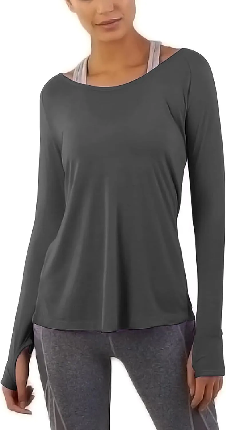 Bestisun Long Sleeve Yoga Workout Tops Lightweight Thumbhole Shirts Athletic Wear for Women
