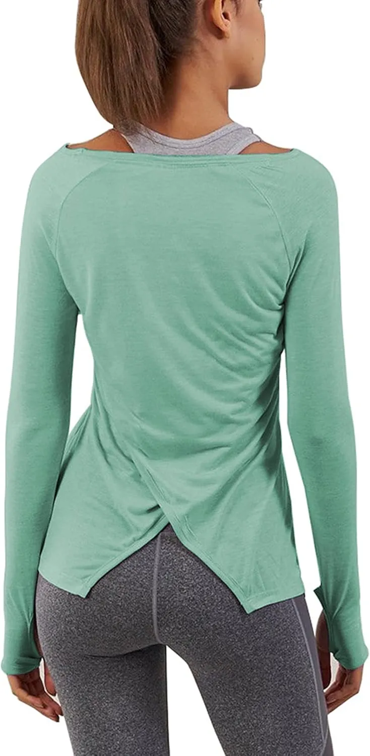 Bestisun Long Sleeve Yoga Workout Tops Lightweight Thumbhole Shirts Athletic Wear for Women