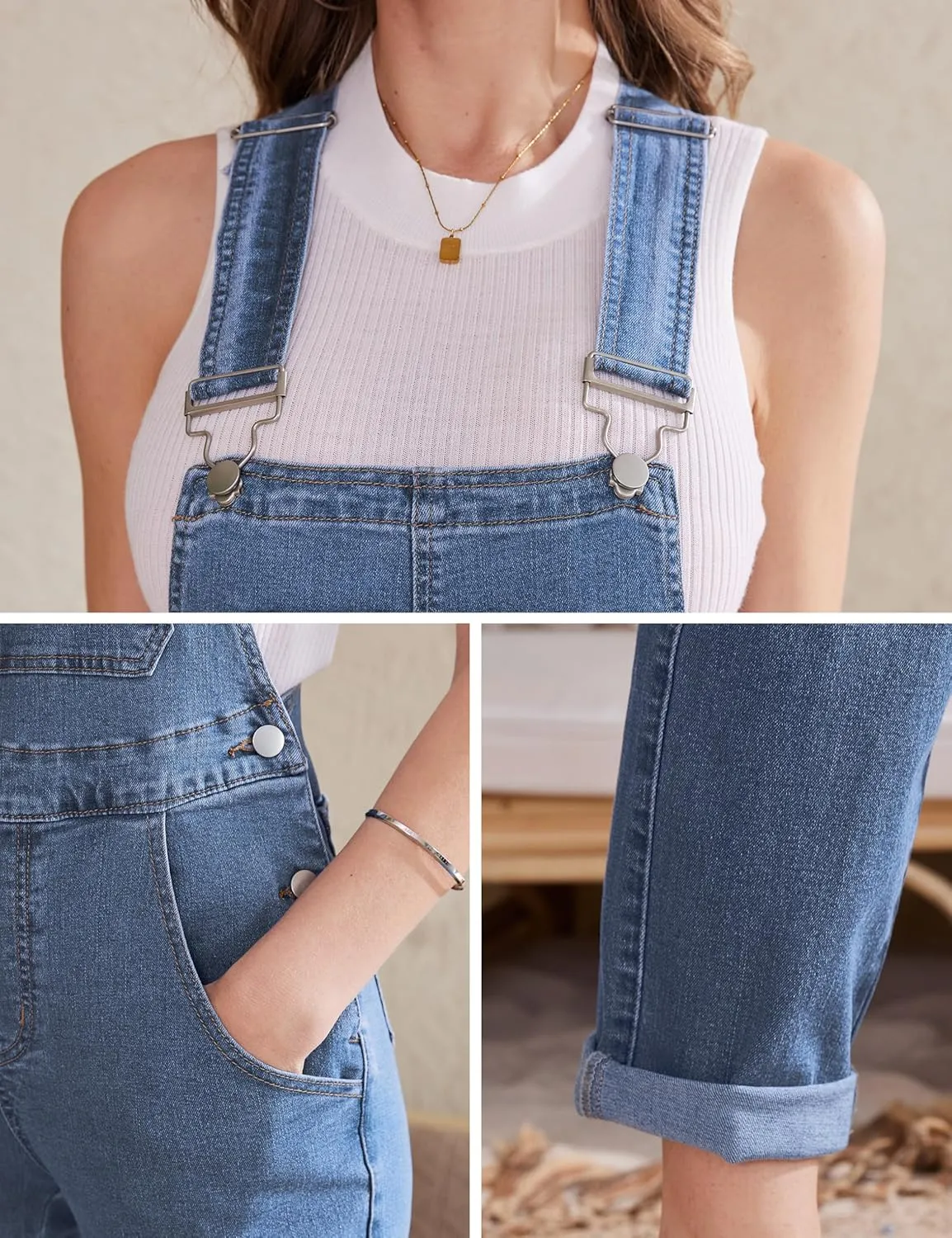 Bib Overalls for Women Fashion Jean Jumpsuit Adjustable Strap Coveralls