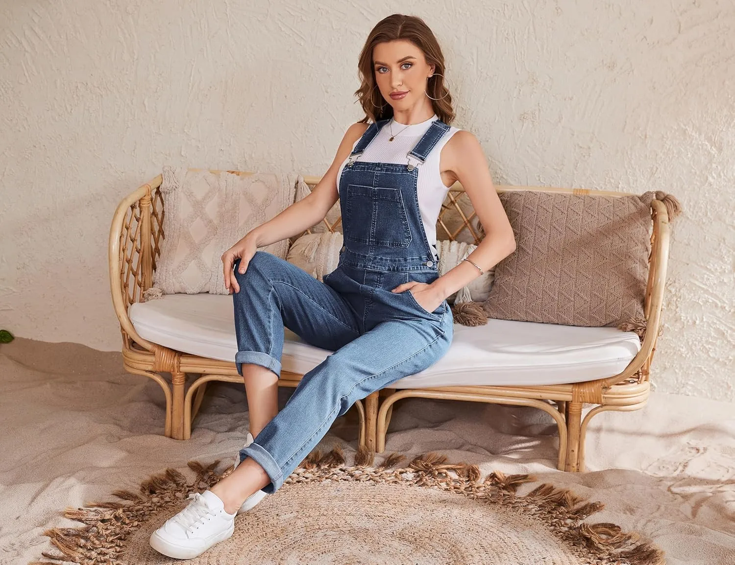 Bib Overalls for Women Fashion Jean Jumpsuit Adjustable Strap Coveralls