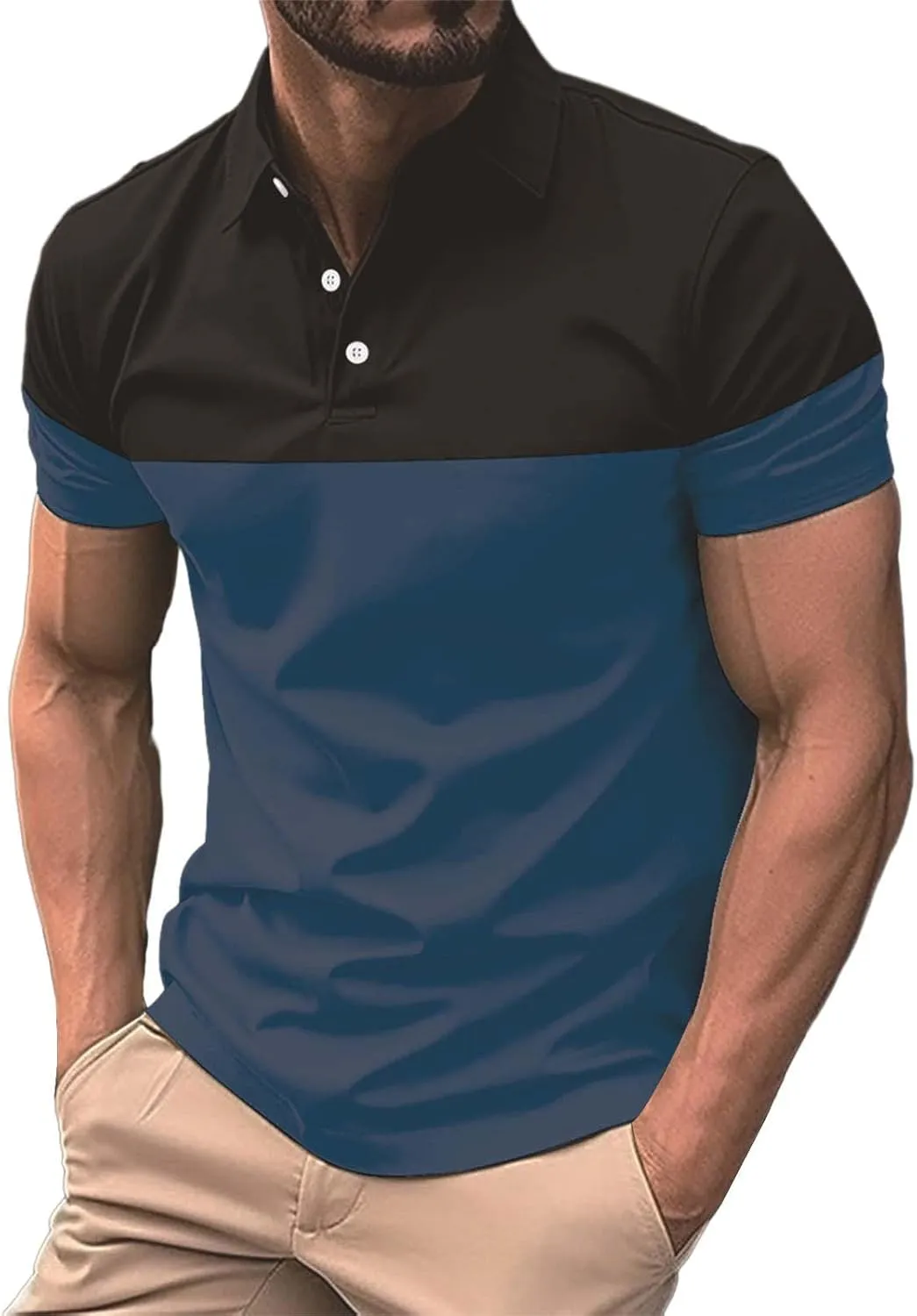 Big and Tall Striped Athletic Collared Shirt for Men Outdoor Casual Short Sleeve Fashion Splicing Tennis Polos Shirts