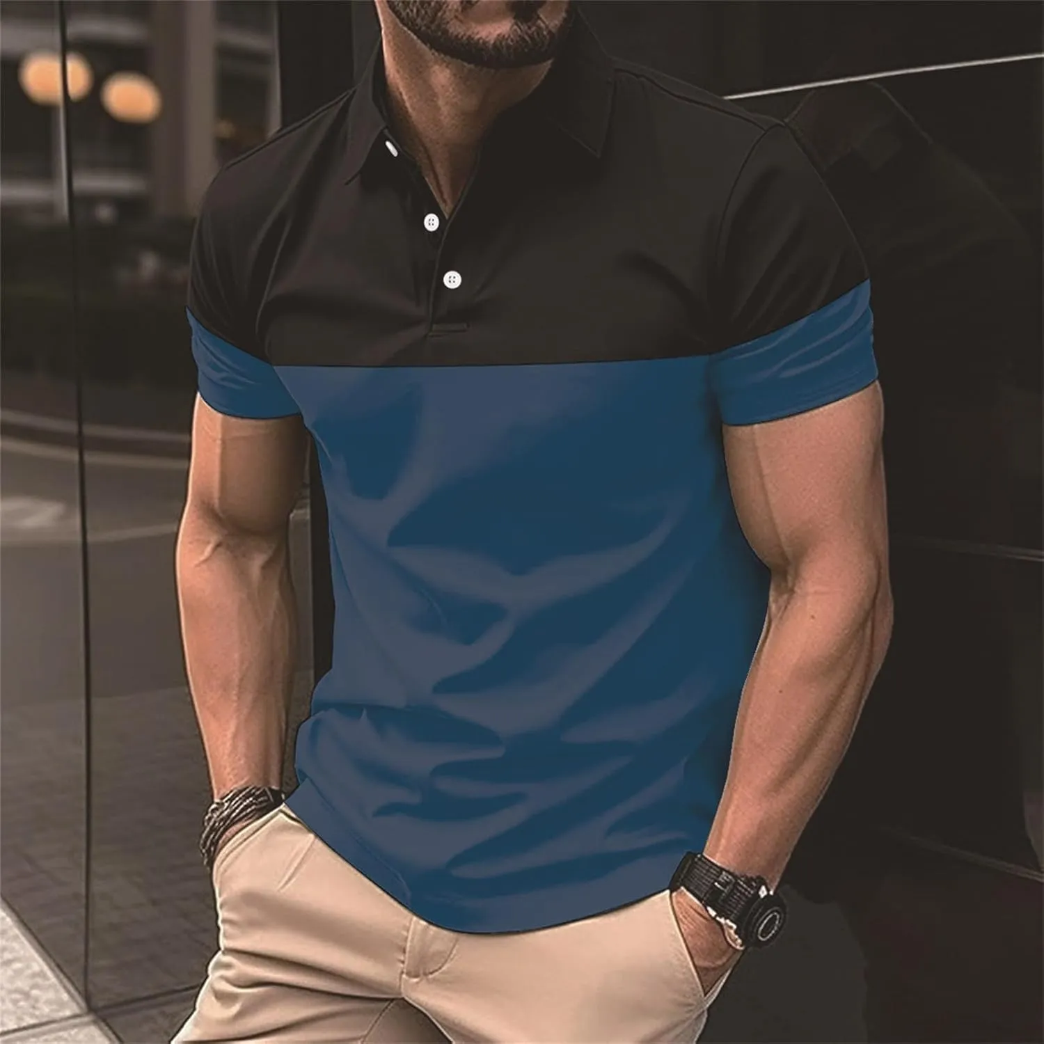 Big and Tall Striped Athletic Collared Shirt for Men Outdoor Casual Short Sleeve Fashion Splicing Tennis Polos Shirts