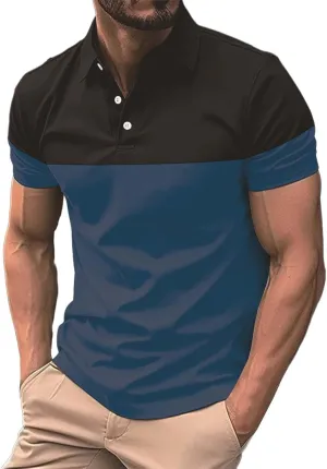 Big and Tall Striped Athletic Collared Shirt for Men Outdoor Casual Short Sleeve Fashion Splicing Tennis Polos Shirts