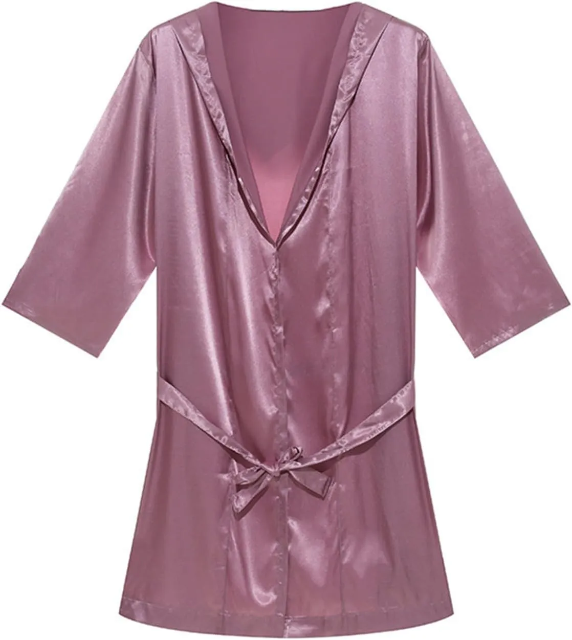 Cambkatl Men's Summer Satin Robe Short Silky Kimono Bathrobe with Hood, Lightweight Soft Loungewear Nightwear