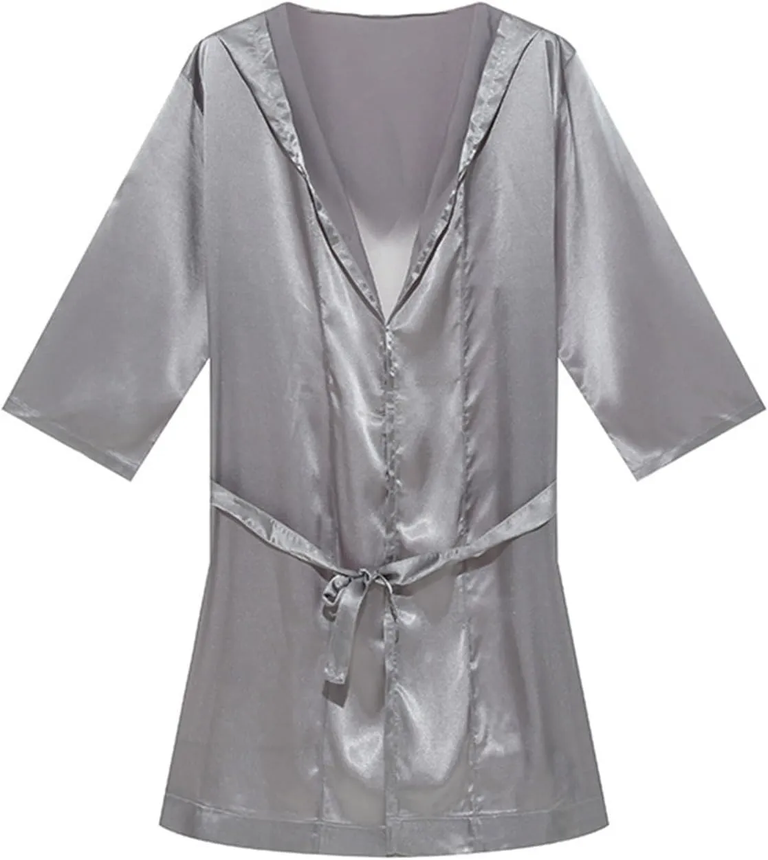 Cambkatl Men's Summer Satin Robe Short Silky Kimono Bathrobe with Hood, Lightweight Soft Loungewear Nightwear