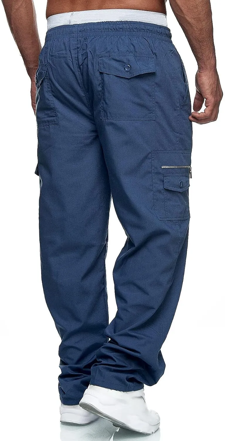 Cargo Pants for Men BaggyMultiple Pockets Running Pants TallElastic Waist Cargos Pants Casual Trousers