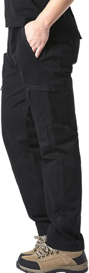 Cargo Pants for Men Cotton Loose Relaxed Fit Buckle Zip Hiking Ripstop Multipocket Mountaining Workout Retro Trousers