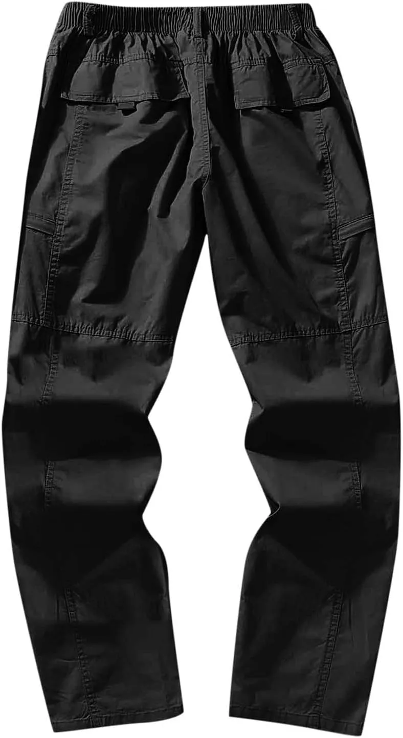 Cargo Pants for Men Cotton Loose Relaxed Fit Buckle Zip Hiking Ripstop Multipocket Mountaining Workout Retro Trousers