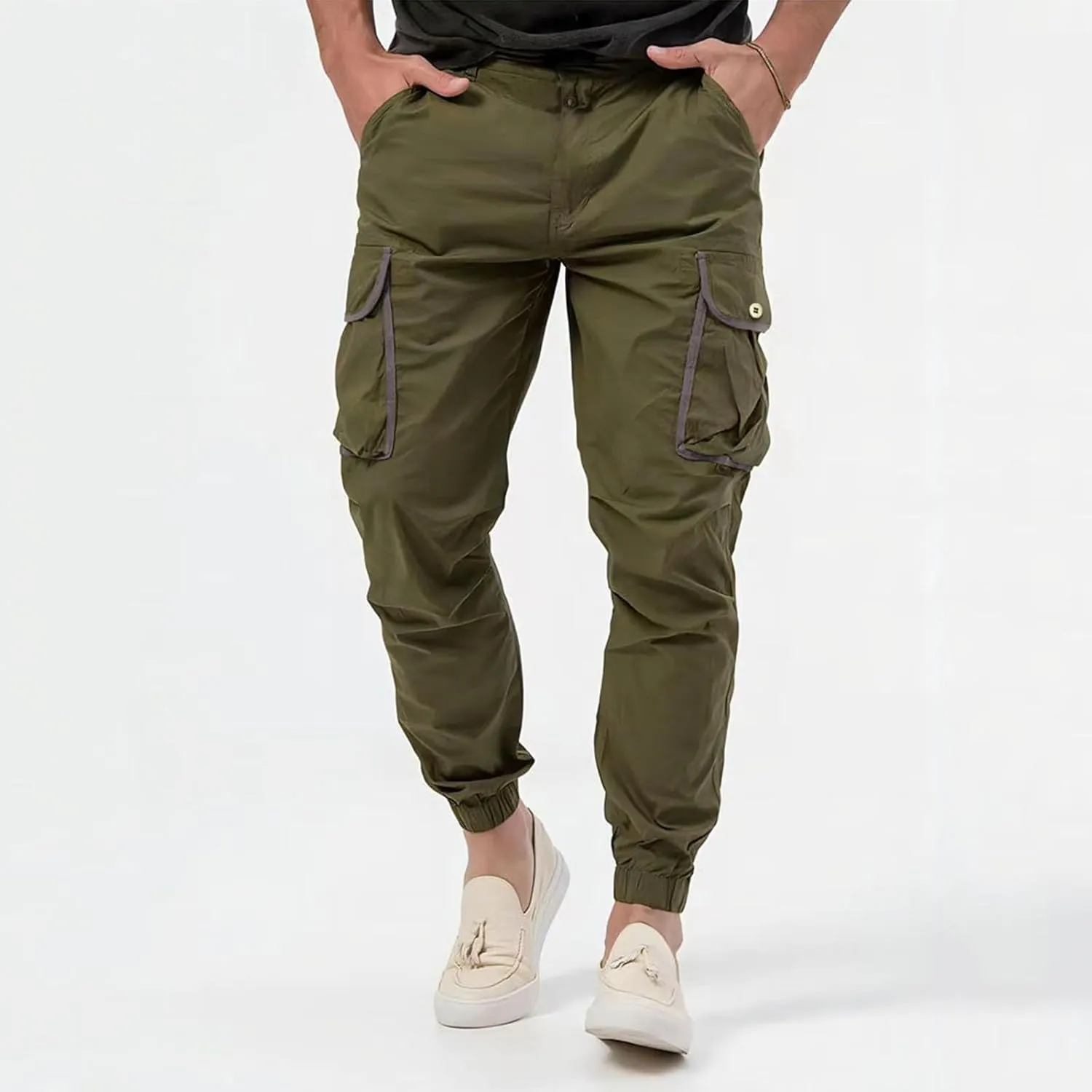 Cargo Pants for Men Relaxed Fit Big and Tall Button Casual Tactical Pants Lightweight Stretch Hiking Trousers with Pockets