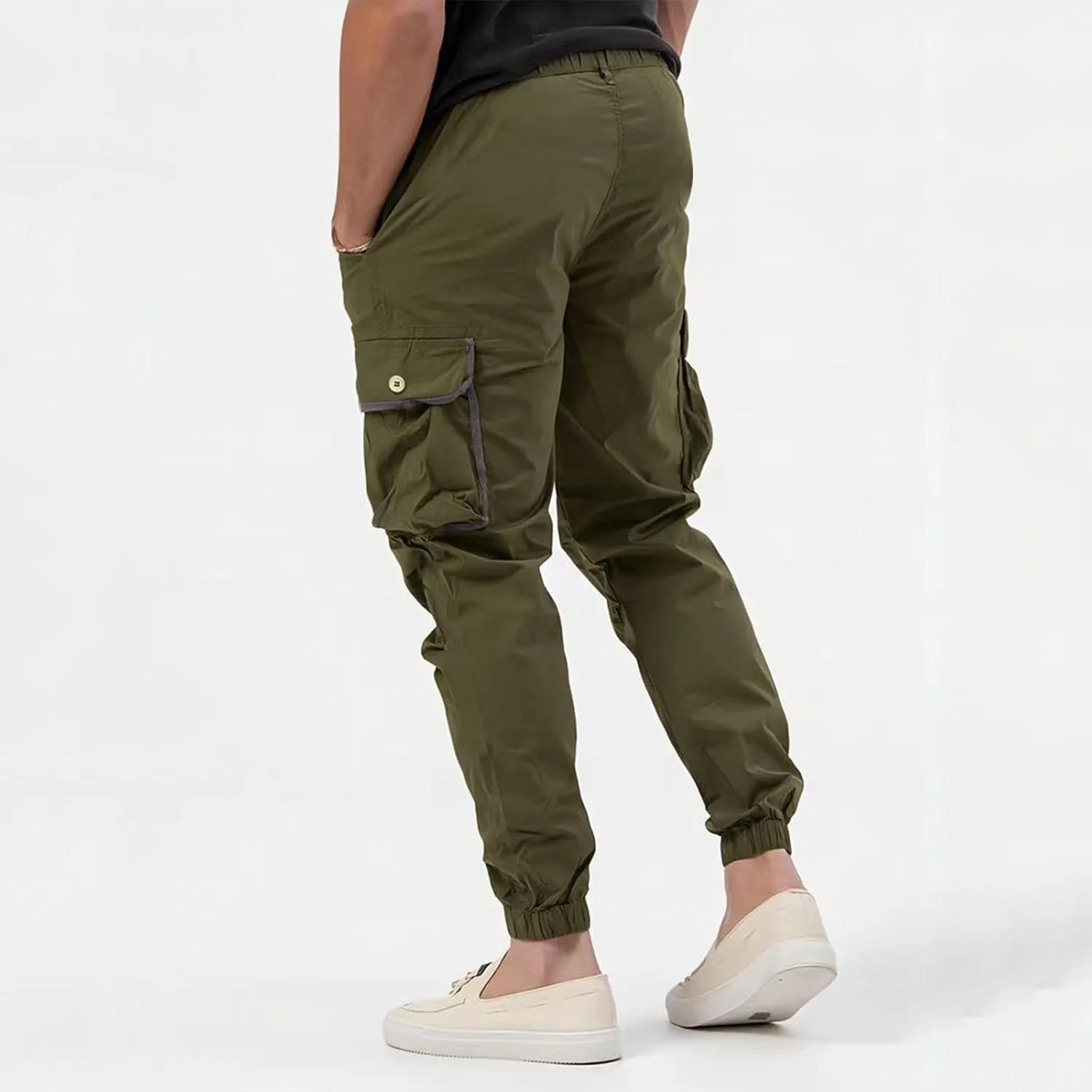 Cargo Pants for Men Relaxed Fit Big and Tall Button Casual Tactical Pants Lightweight Stretch Hiking Trousers with Pockets