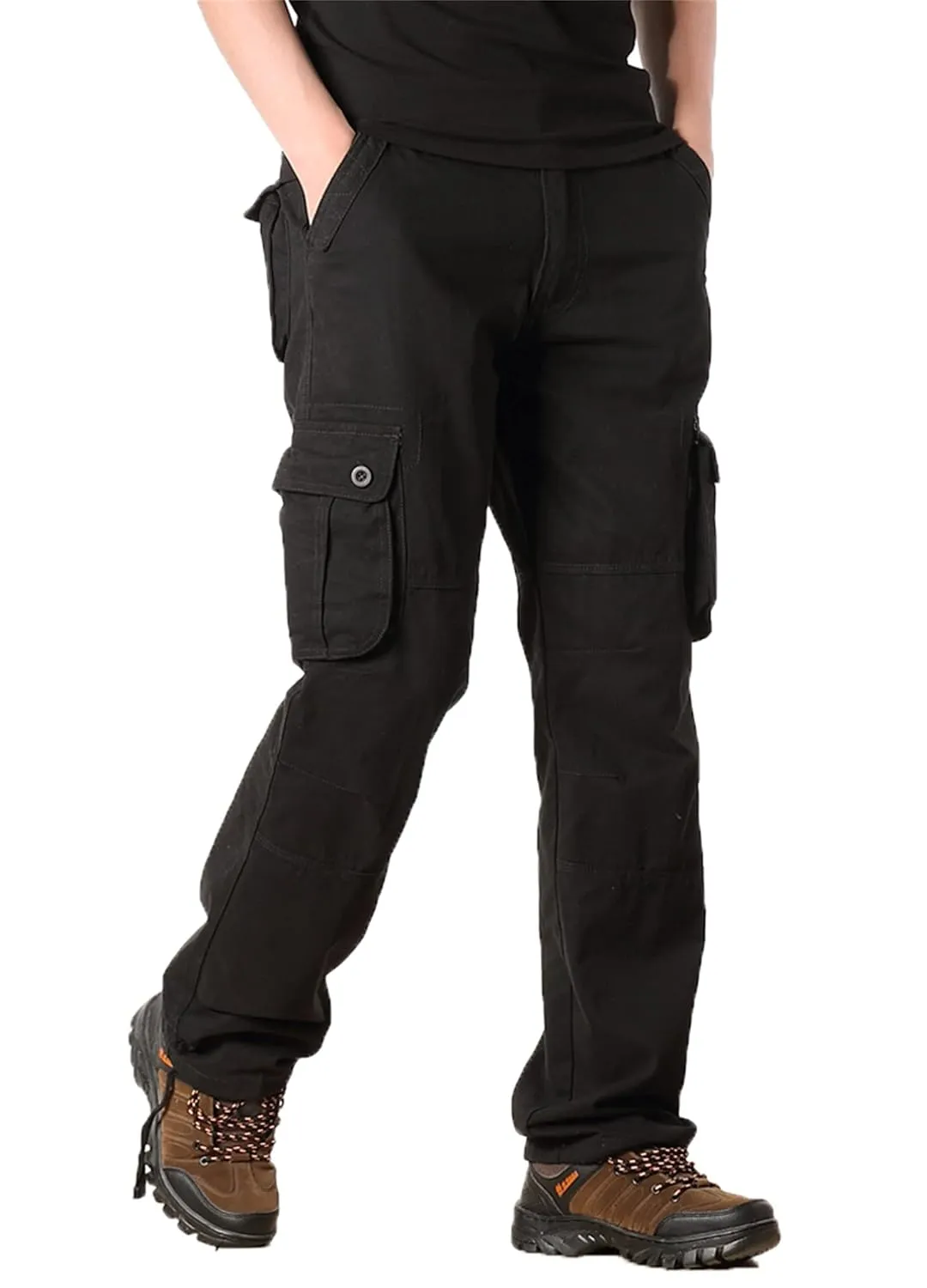 Cargo Pants for Men Relaxed Fit Casual Work Trousers Cotton Hiking Tactical Pants with 6 Pockets (32,Black)