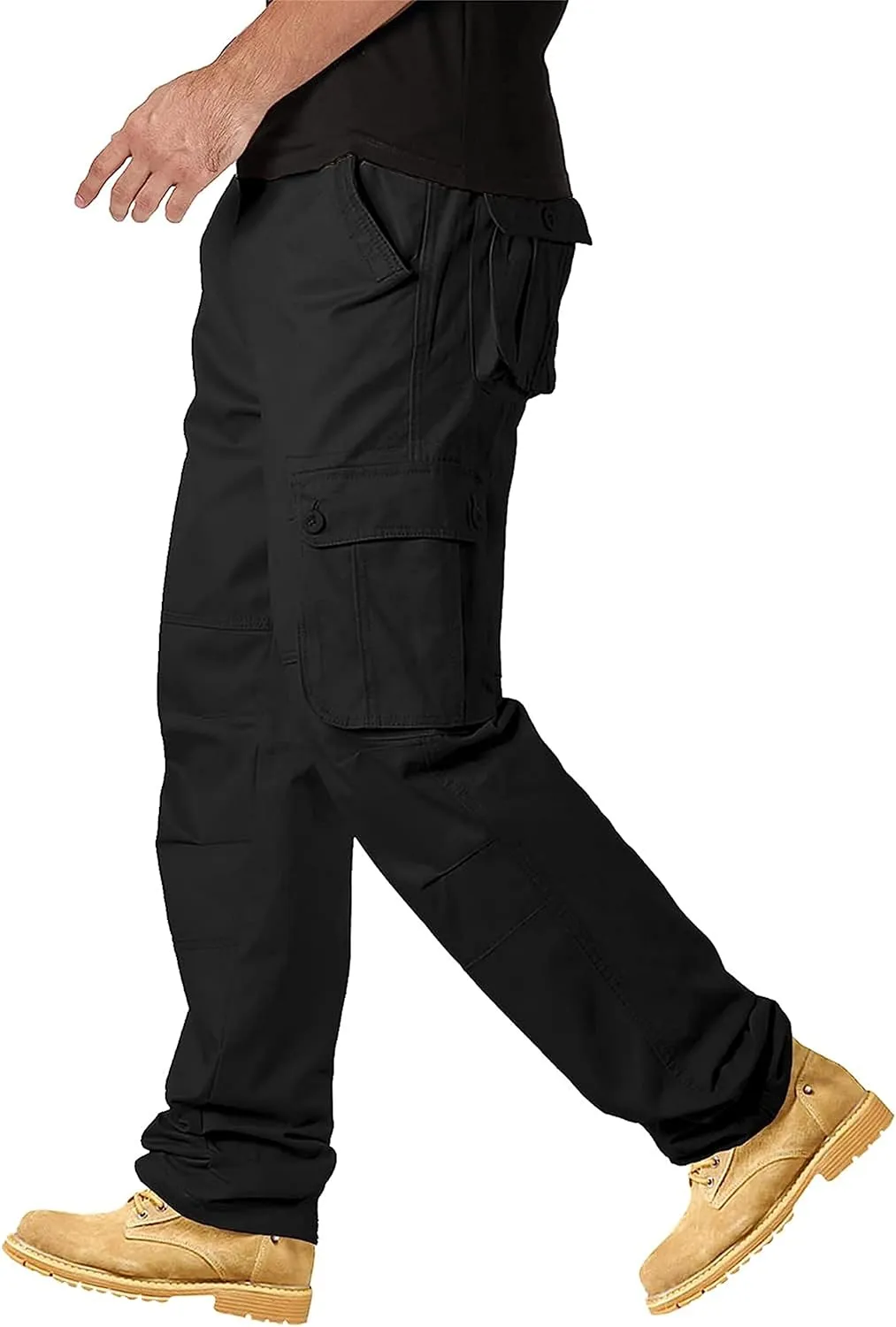 Cargo Pants for Men Relaxed Fit Casual Work Trousers Cotton Hiking Tactical Pants with 6 Pockets (32,Black)