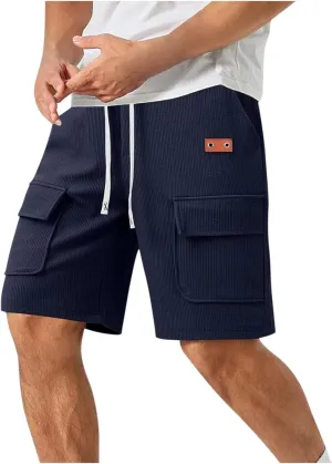 Cargo Shorts for Men Knee Length Lightweight Stretch Chino Short Pants Hiking Fishing Gym Gear Casual Elastic Waistband