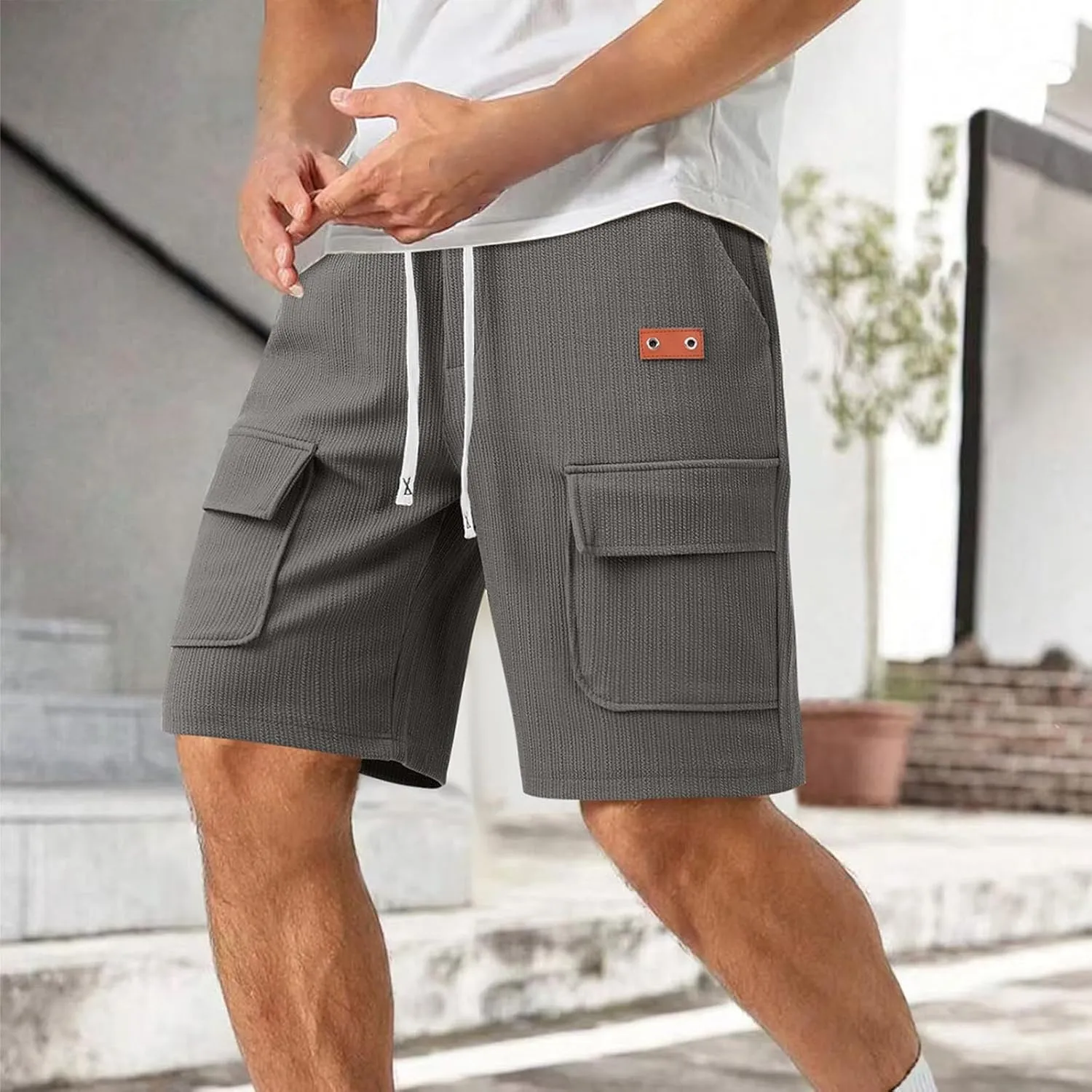 Cargo Shorts for Men Knee Length Lightweight Stretch Chino Short Pants Hiking Fishing Gym Gear Casual Elastic Waistband