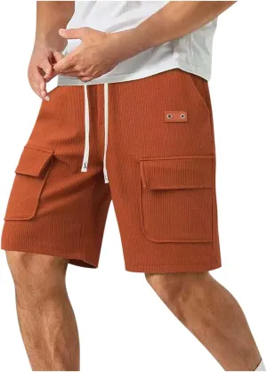 Cargo Shorts for Men Knee Length Lightweight Stretch Chino Short Pants Hiking Fishing Gym Gear Casual Elastic Waistband