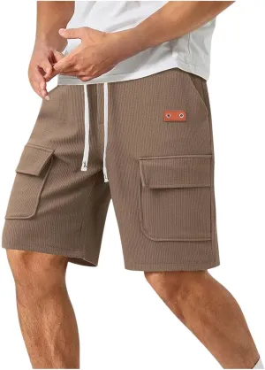 Cargo Shorts for Men Knee Length Lightweight Stretch Chino Short Pants Hiking Fishing Gym Gear Casual Elastic Waistband