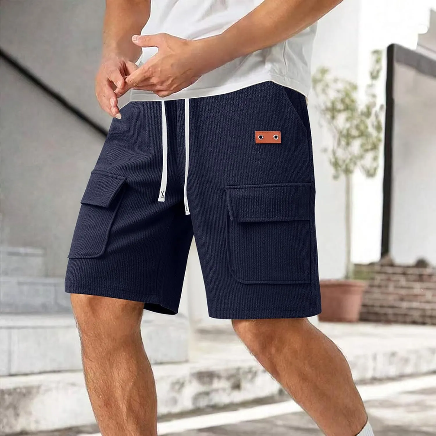 Cargo Shorts for Men Knee Length Lightweight Stretch Chino Short Pants Hiking Fishing Gym Gear Casual Elastic Waistband