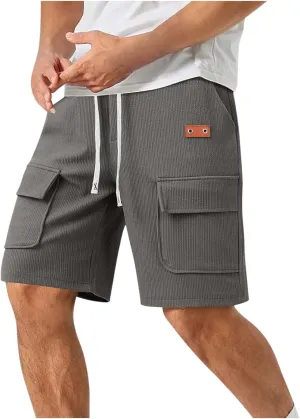 Cargo Shorts for Men Knee Length Lightweight Stretch Chino Short Pants Hiking Fishing Gym Gear Casual Elastic Waistband