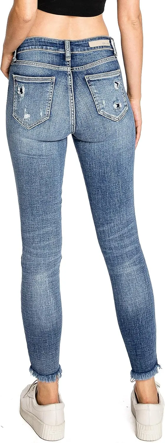Cello Jeans Women's Juniors Mid Rise Distressed Skinny Jeans
