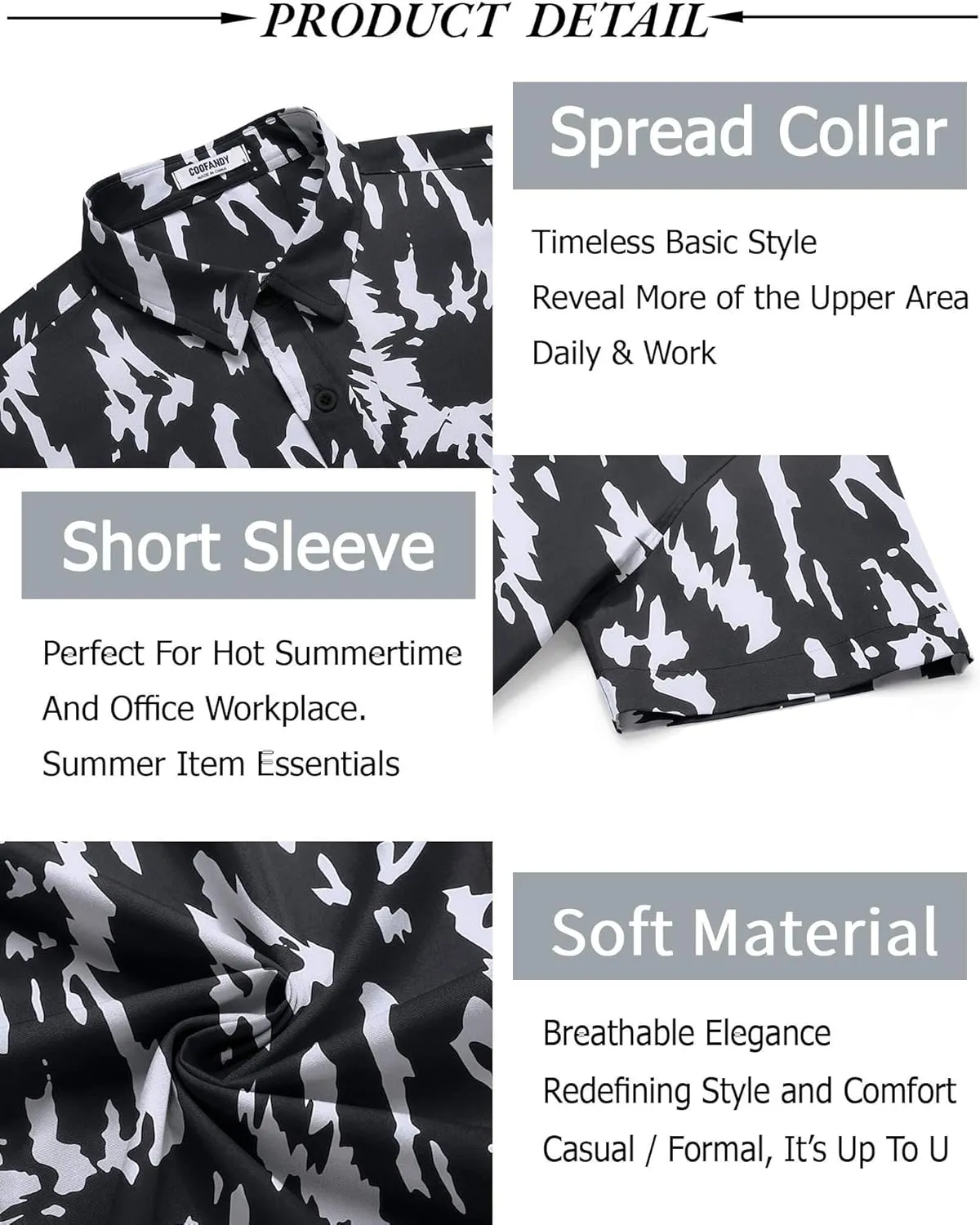 COOFANDY Men's Button Down Shirt Short Sleeve Casual Shirt for Men Summer Business Casual Dress Shirt