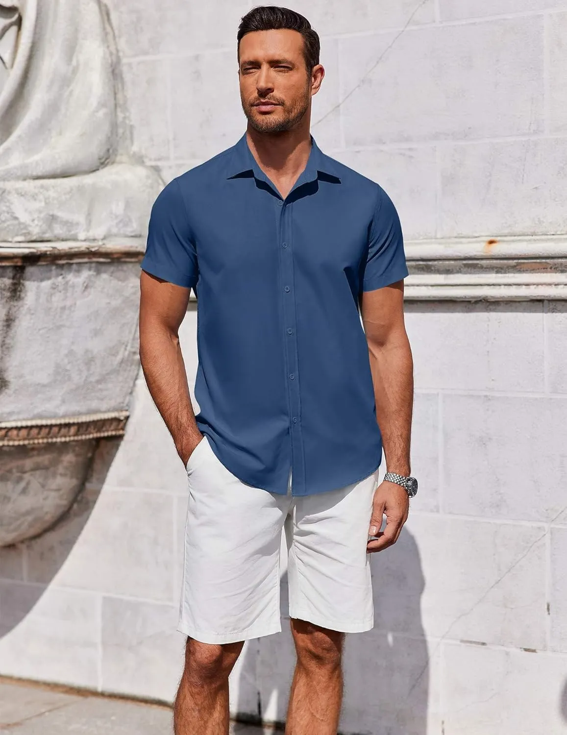 COOFANDY Men's Button Down Shirt Short Sleeve Casual Shirt for Men Summer Business Casual Dress Shirt