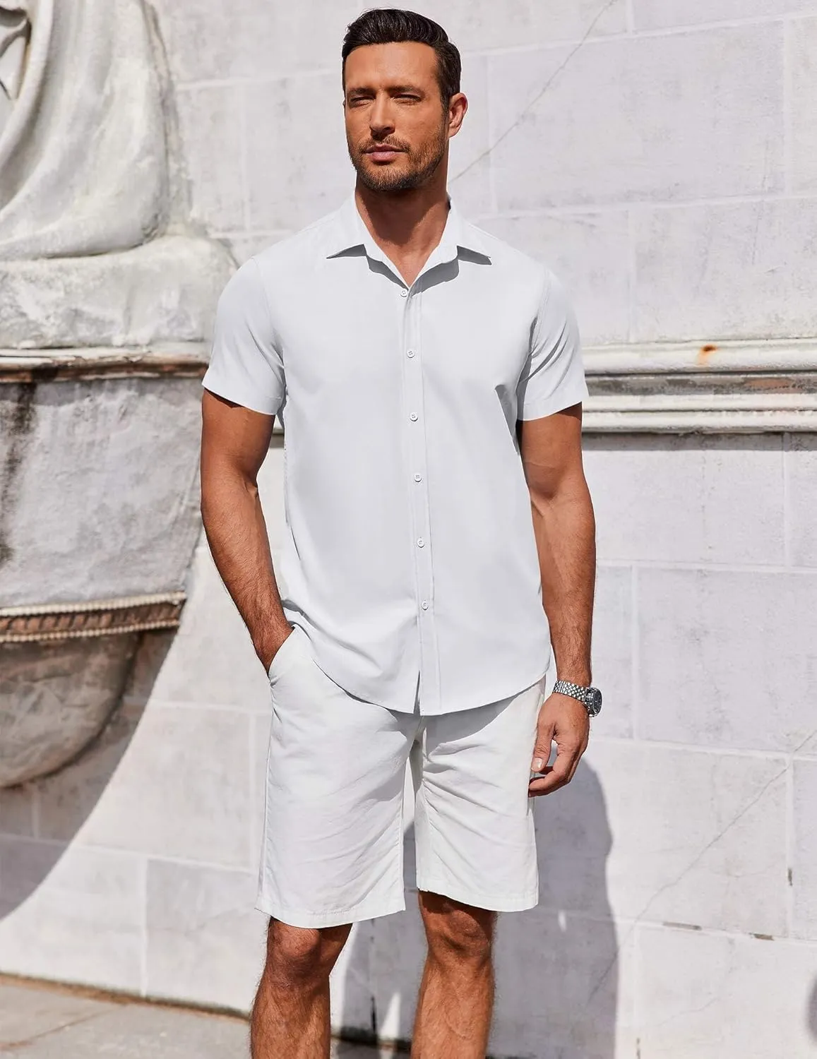 COOFANDY Men's Button Down Shirt Short Sleeve Casual Shirt for Men Summer Business Casual Dress Shirt